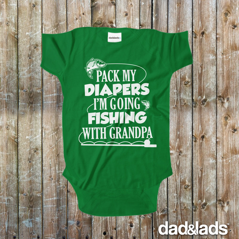 Funny Baby Grows-Printed-I'm Going Fishing With Grandad-Novelty Funny Baby  Grows