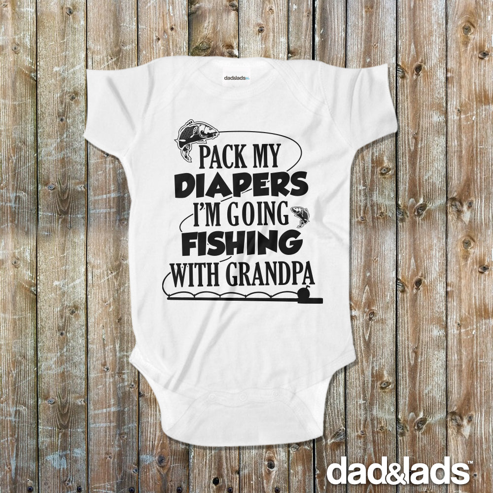 Pack My Diapers I'm Going Fishing with Grandpa Baby One Piece 6 mo Athletic  Heather: Clothing, Shoes & Jewelry 
